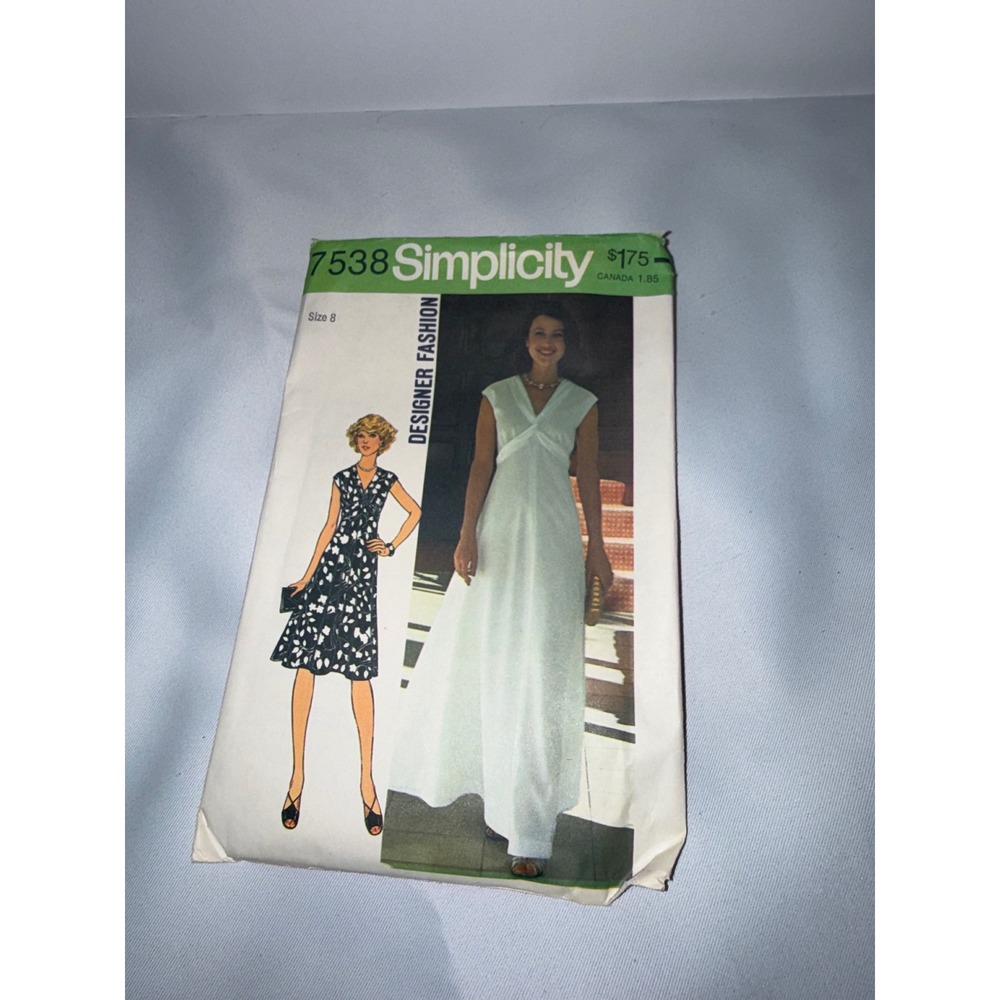 Vintage‎ Simplicity 7538 Sewing Pattern 1970s Misses Maxi Dress Size 8 Bust 31.5